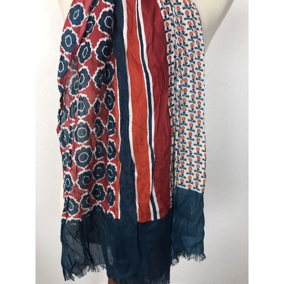 Coldwater Creek Multicolor Print Floral Graphic Raw Hem Scarf - Picture 9 of 10